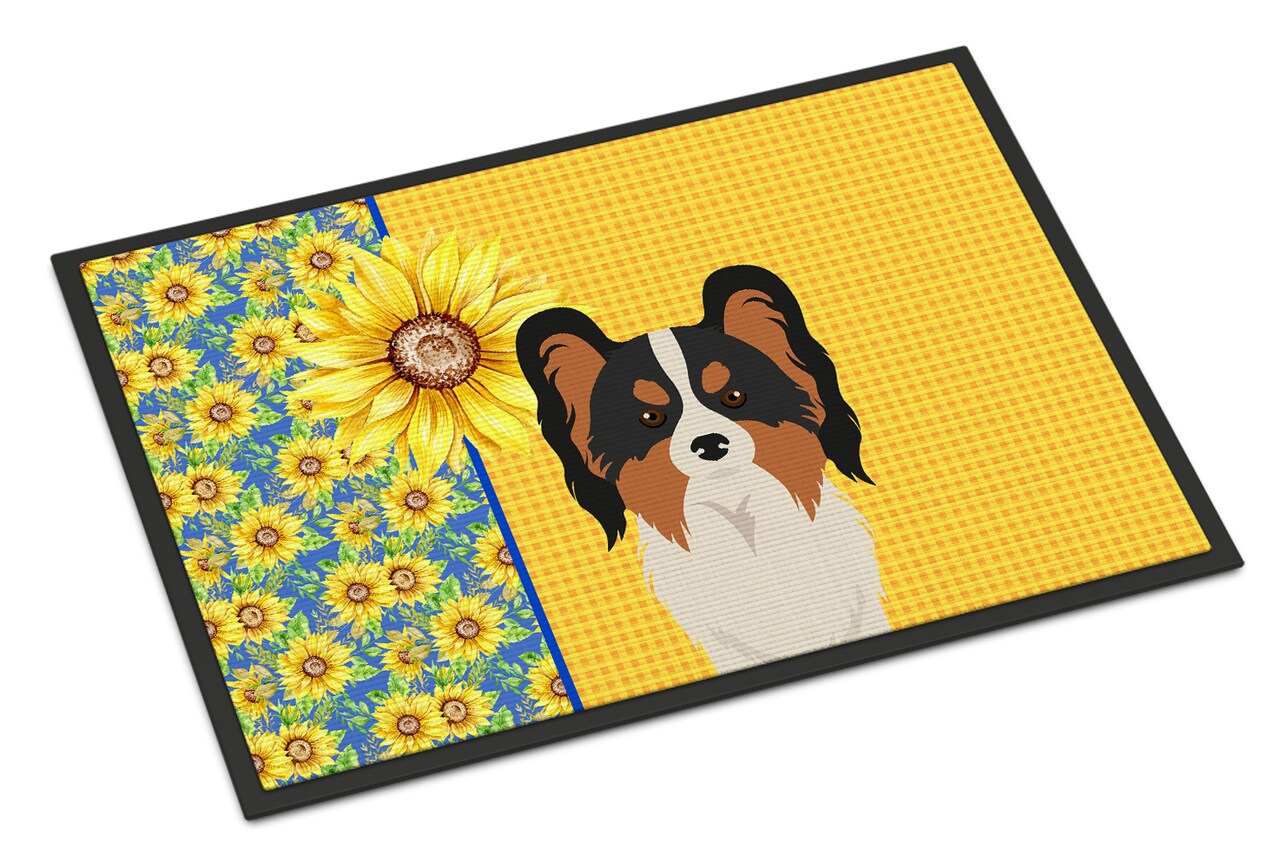 Caroline's Treasures Summer Sunflowers Tricolor Papillon Indoor or Outdoor Mat 18x27